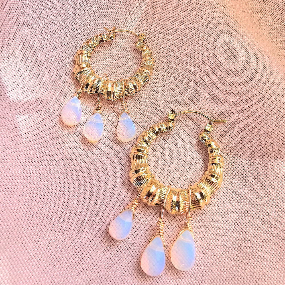 Opalite Bamboo Hoop Earrings