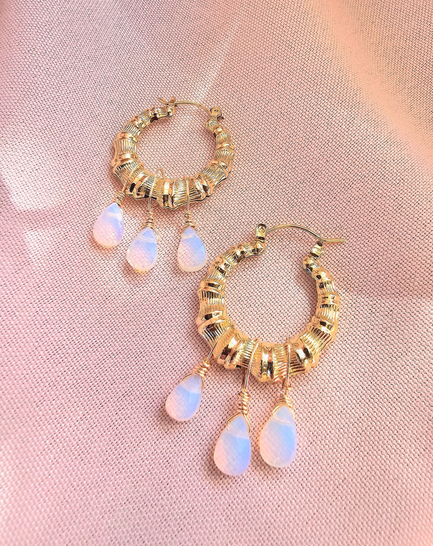 Opalite Bamboo Hoop Earrings