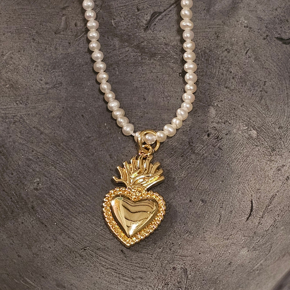 Sacred Heart Seed Pearl Necklace