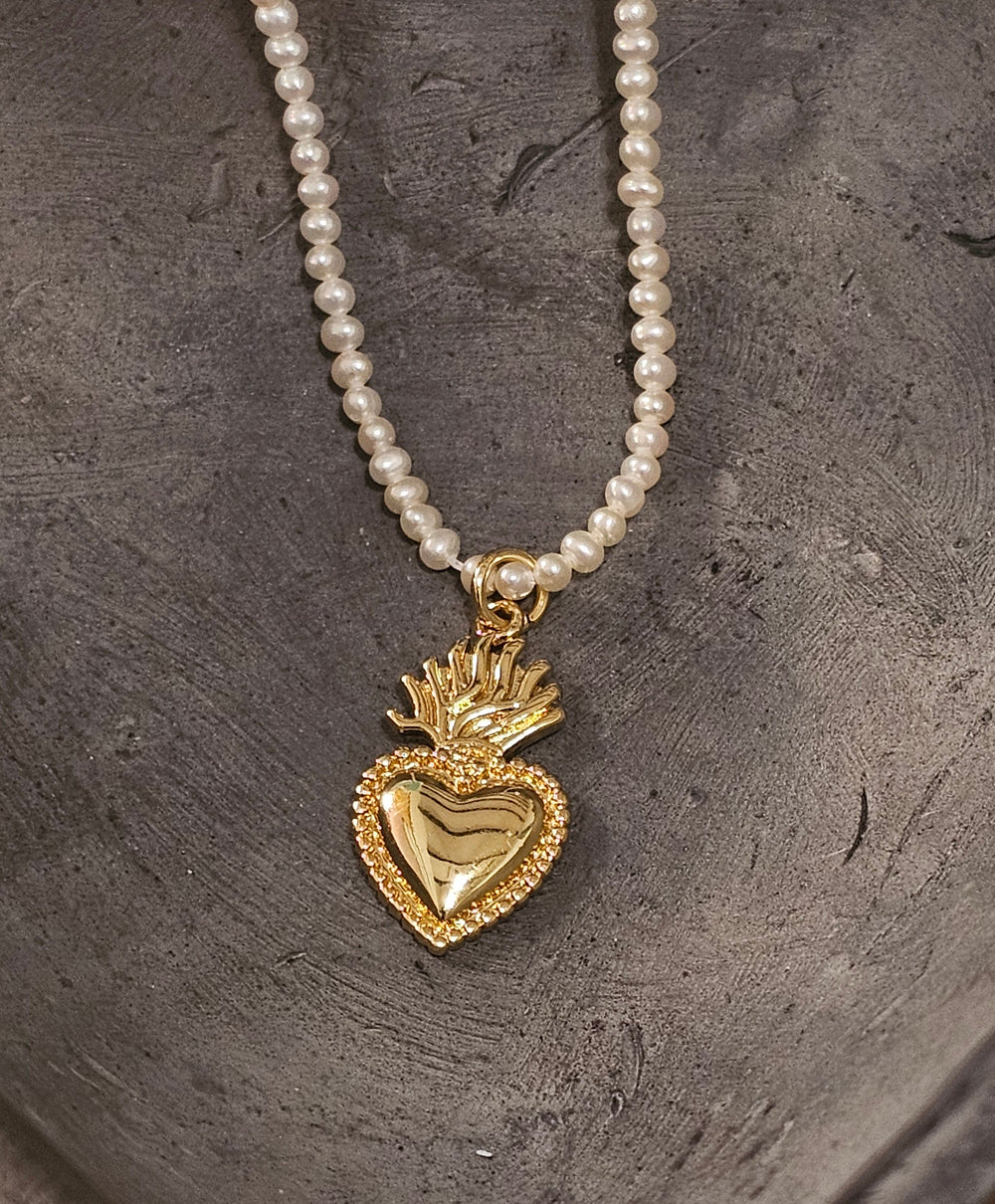 Sacred Heart Seed Pearl Necklace