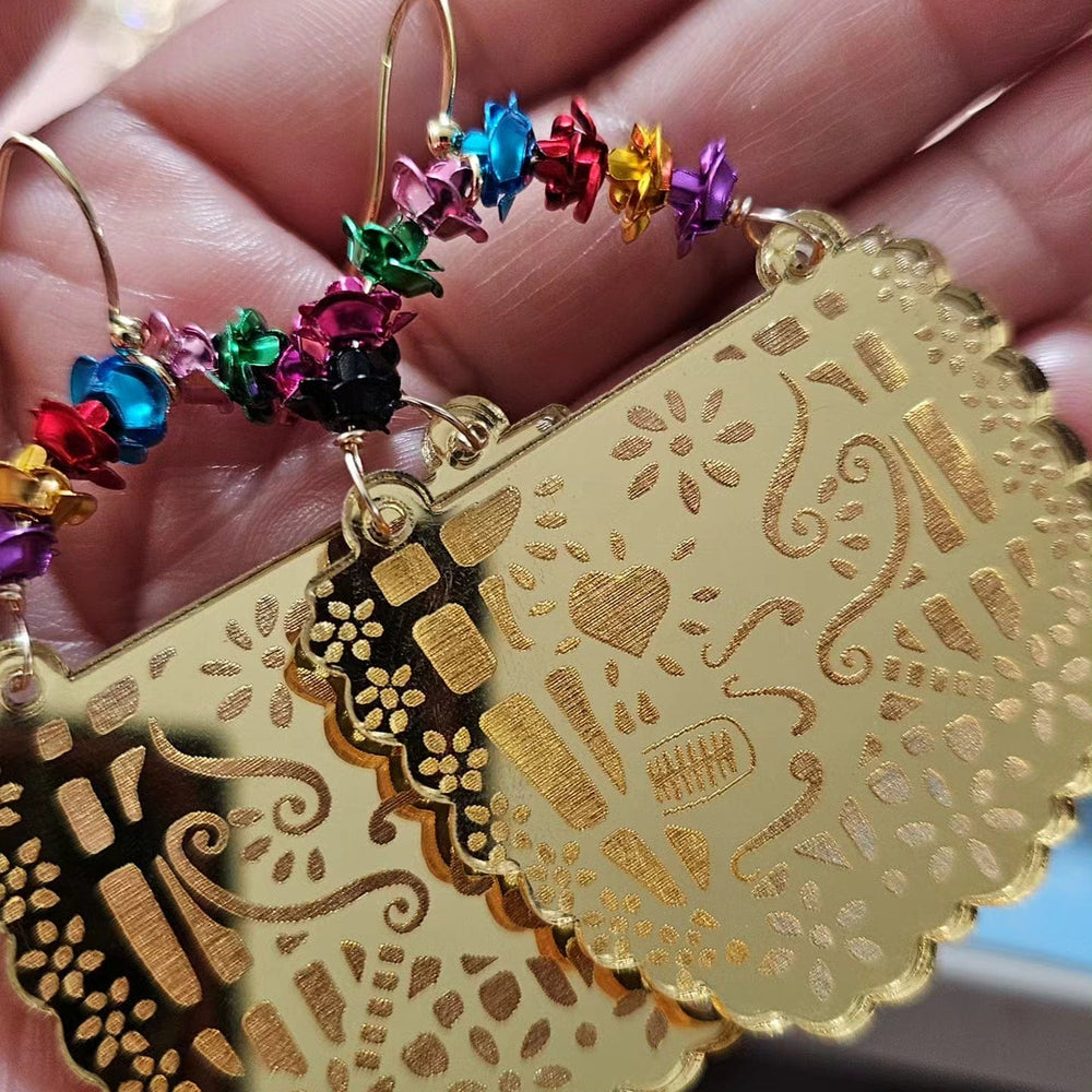 Papel Picado Gold Floral Hoop Earrings