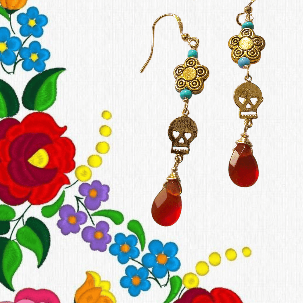 Xochitl Skull Carnelian Earrings