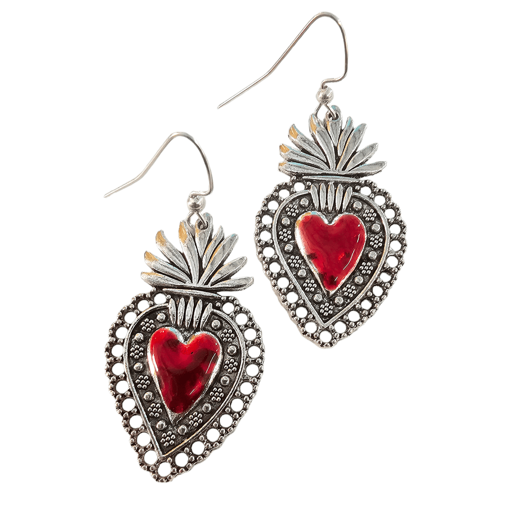 Sacred Heart Enamel Earrings