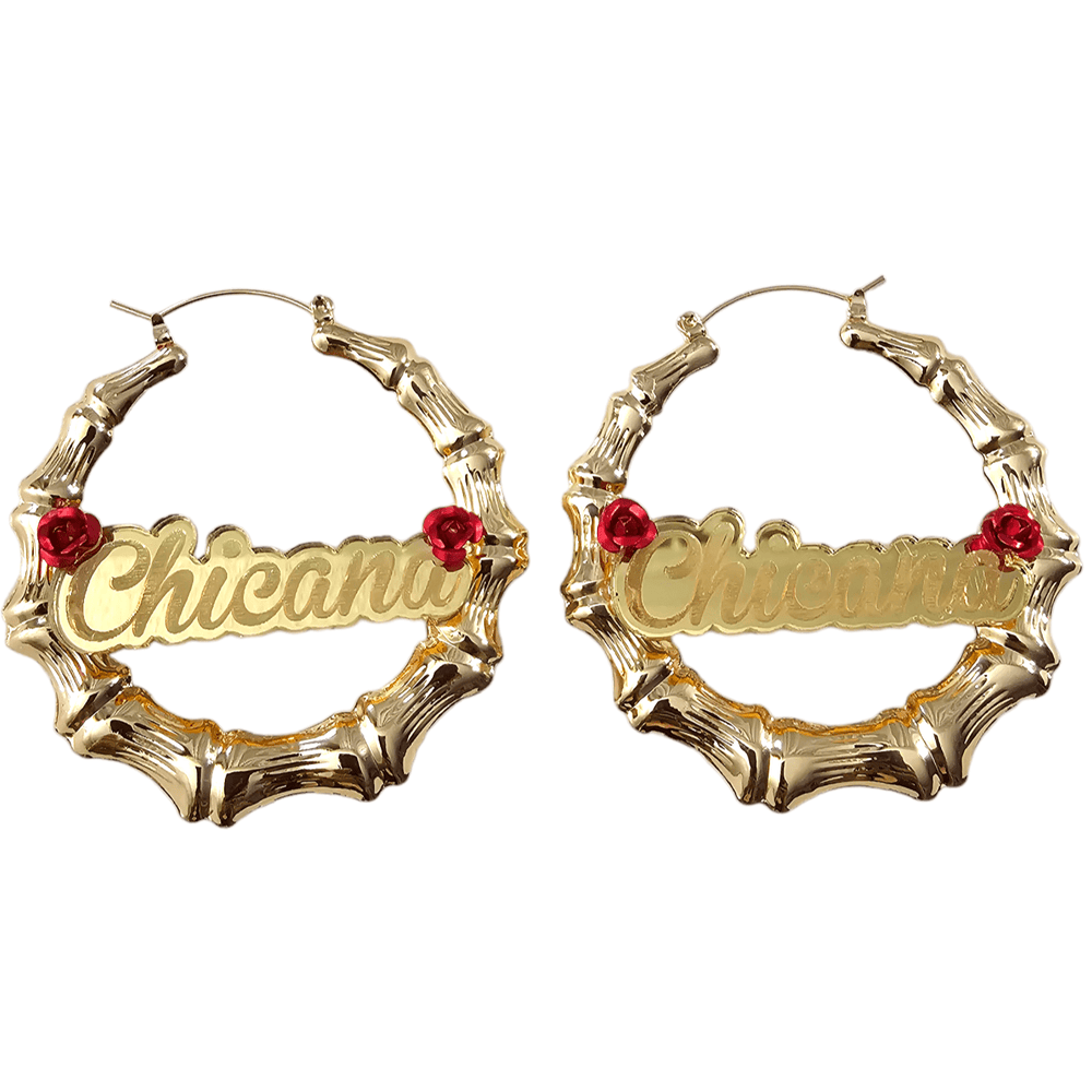 Chicana Rose Bamboo Hoop Earrings