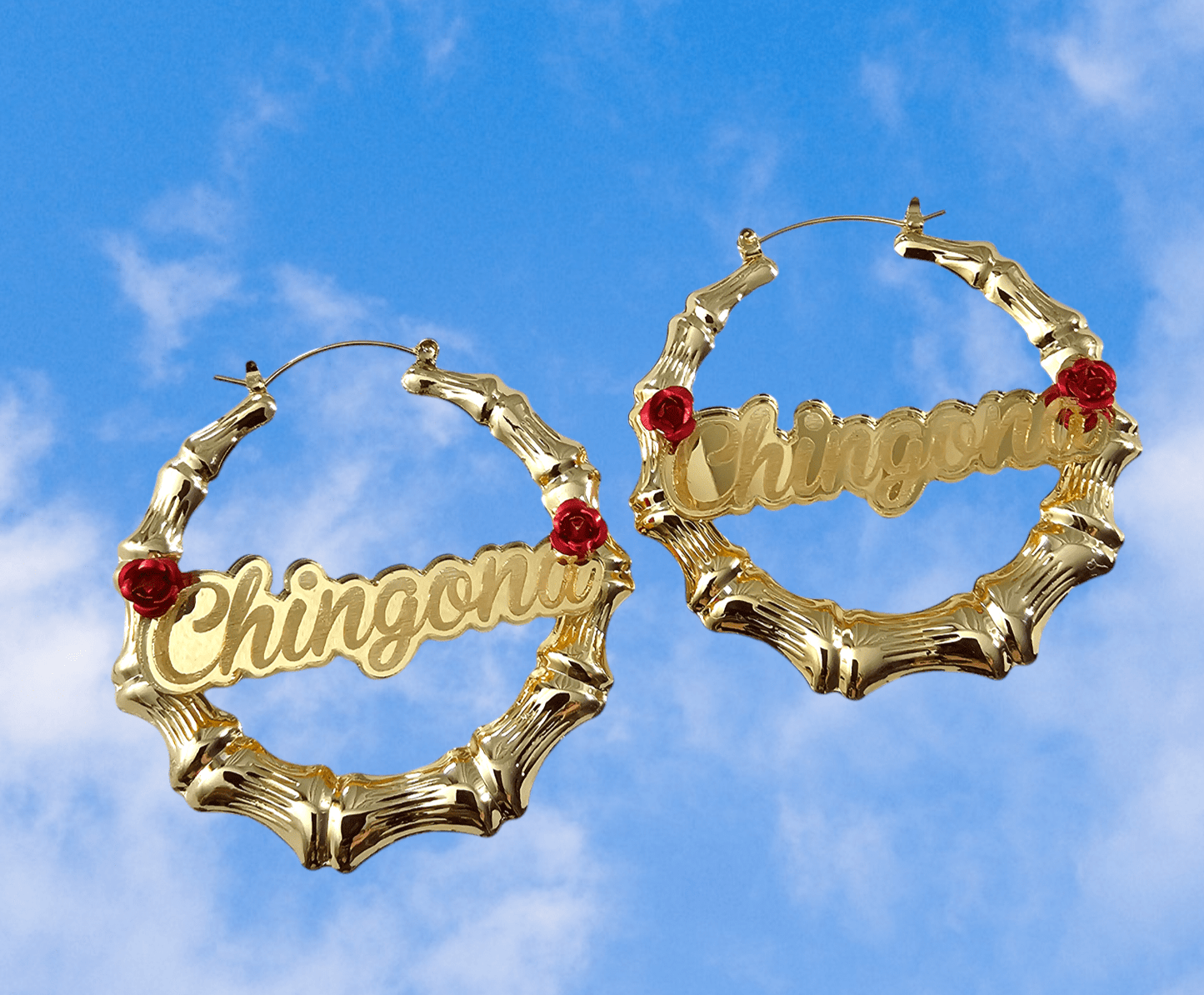 Chingona Rose Bamboo Hoop Earrings