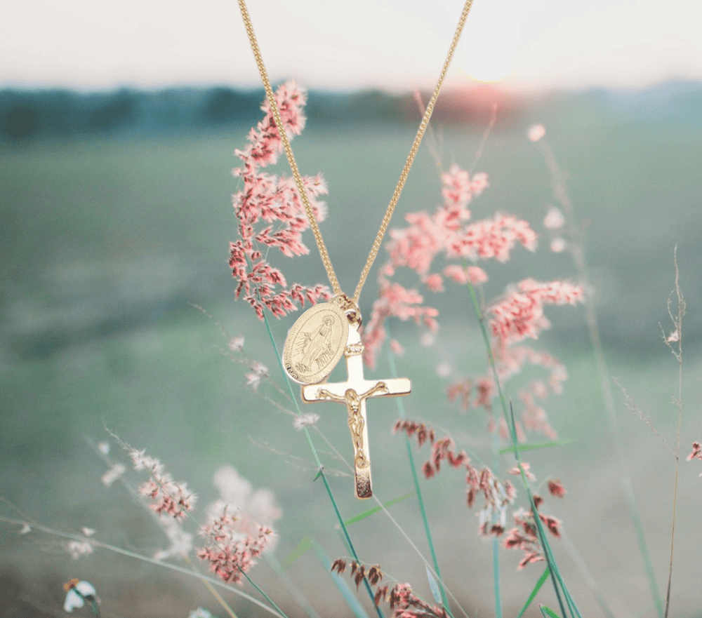 Cross Virgen Charm Necklace