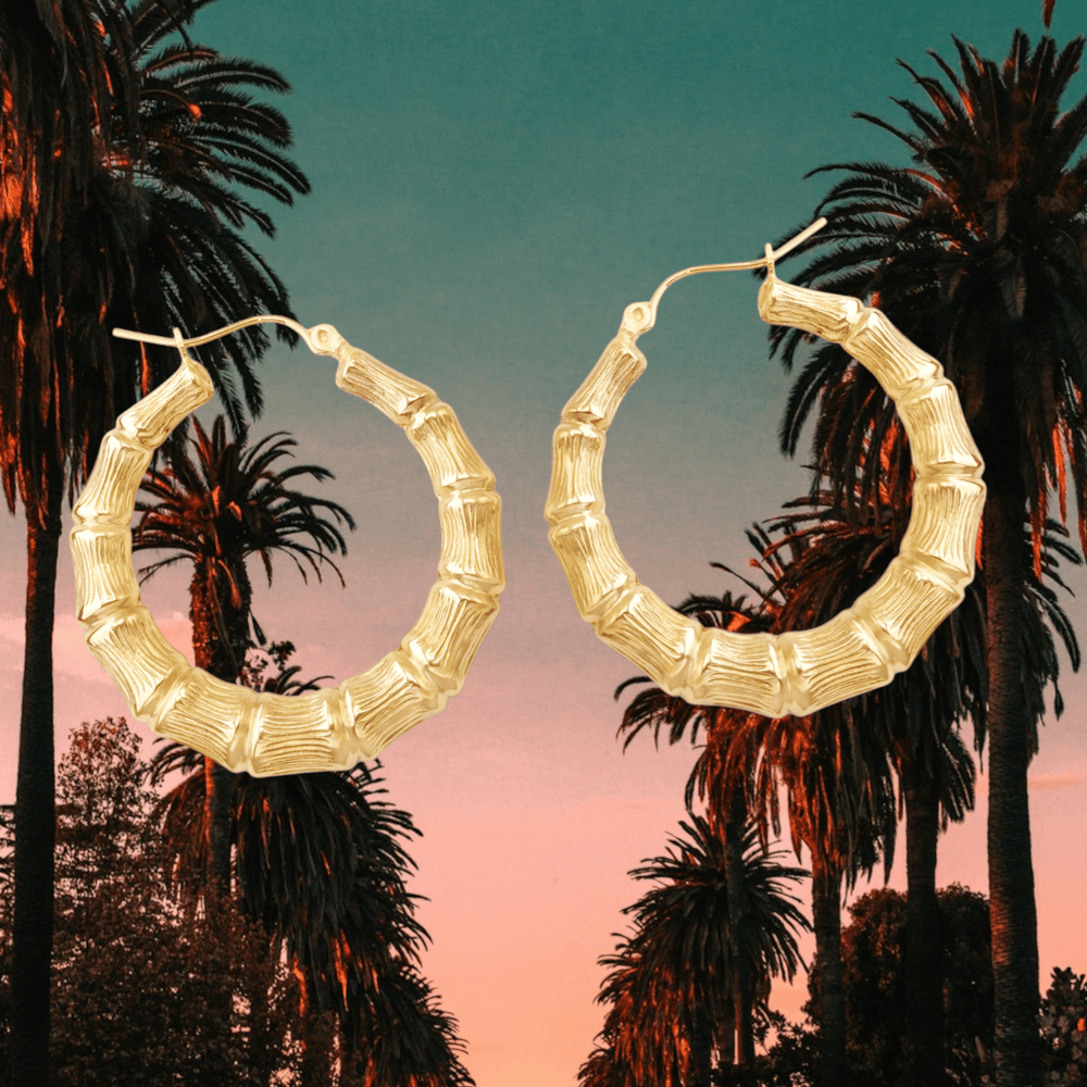 10kt Gold Bamboo Hoop Earrings