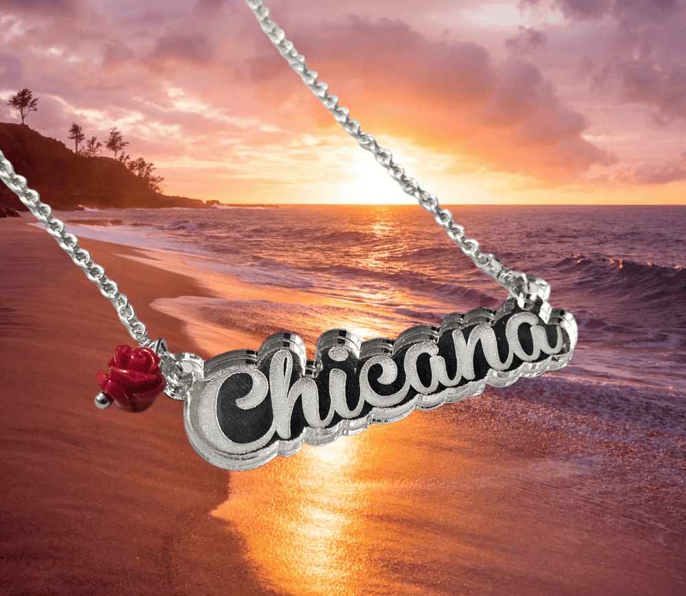 Chicana Silver Nameplate Necklace