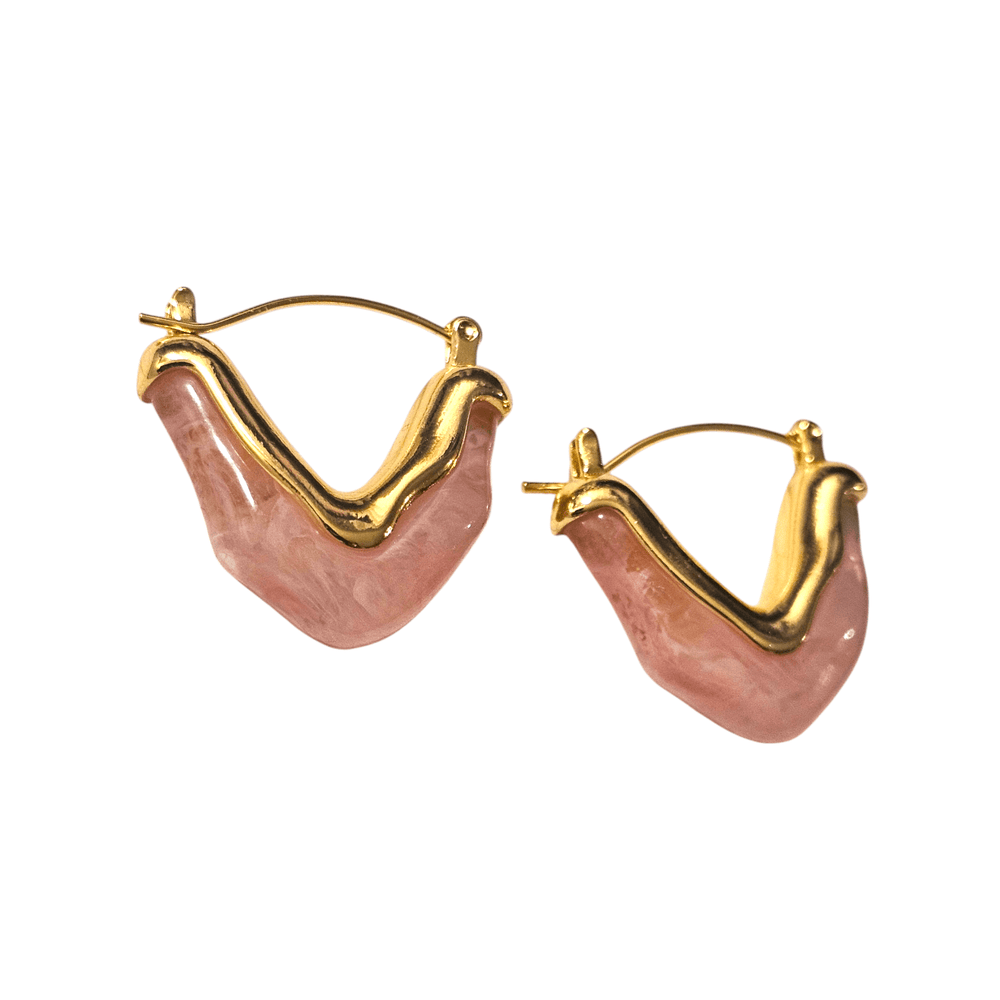 Pink Quartz Resin Hoop Earrings