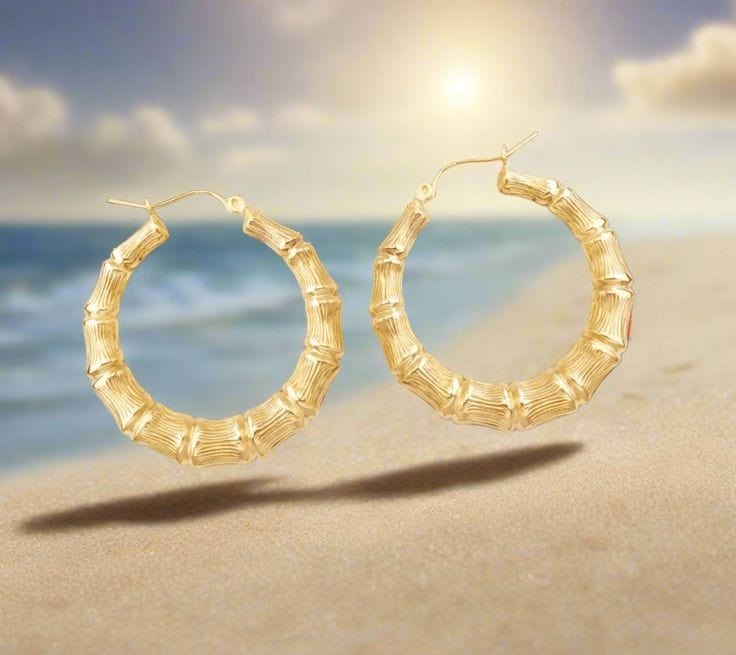 10kt Gold Bamboo Hoop Earrings