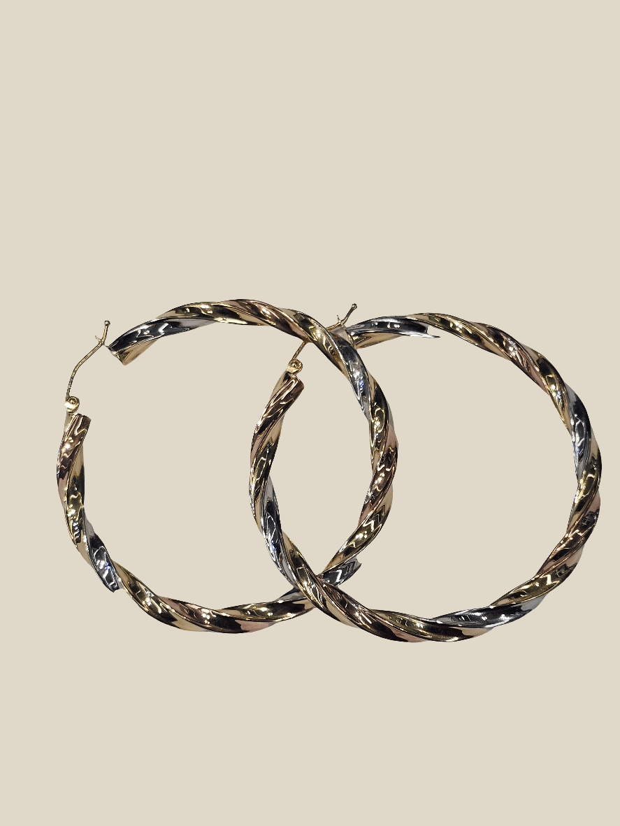 Tri Color 14kt Gold Hoop Earrings