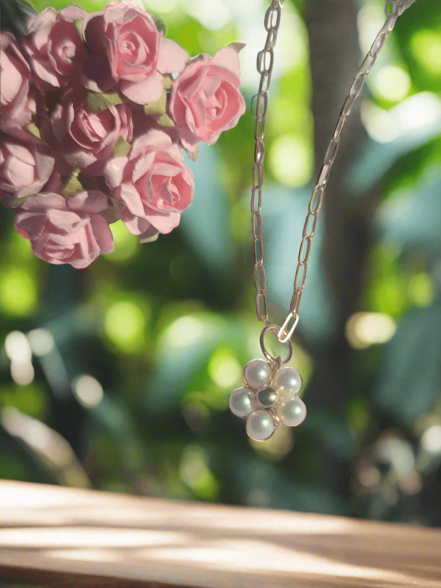 Pearl Flower Paperclip Necklace