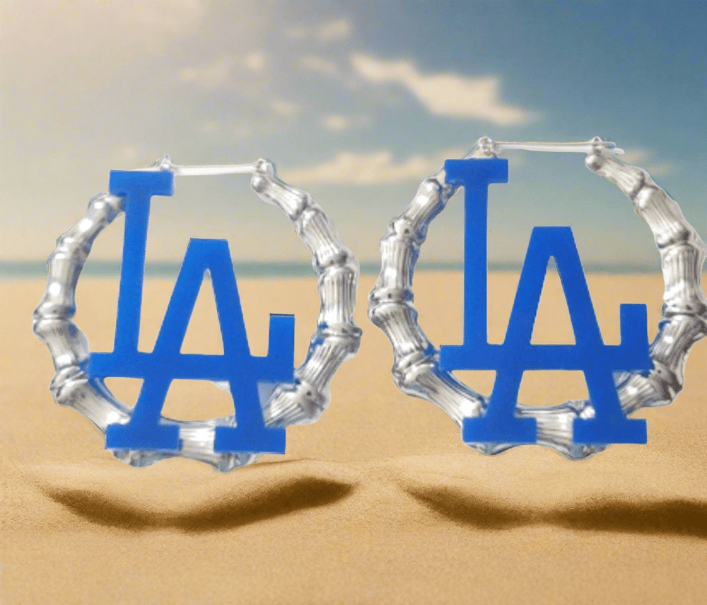 Bleed Blue Dodger Silver Bamboo Hoops