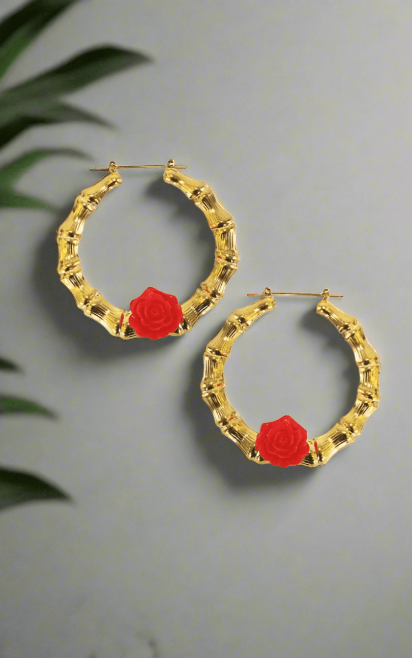 Rose Bamboo Hoop Earrings