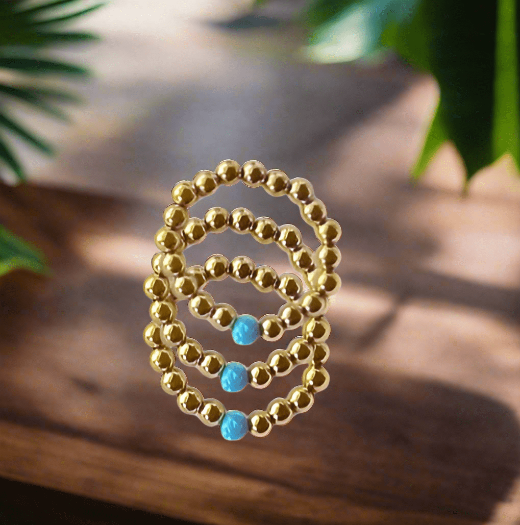 Turquoise Gold Beaded Ring