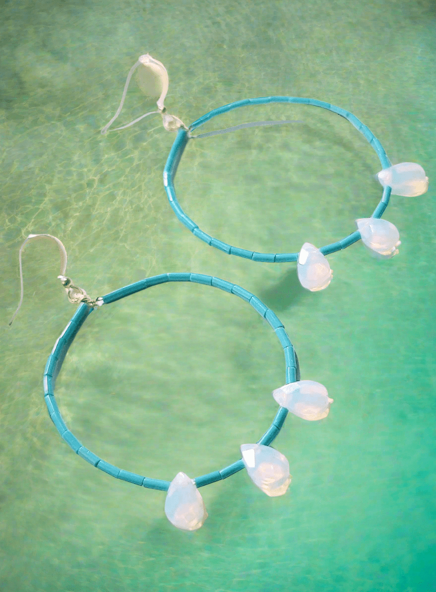 Opalite Seed Bead Hoop Earrings