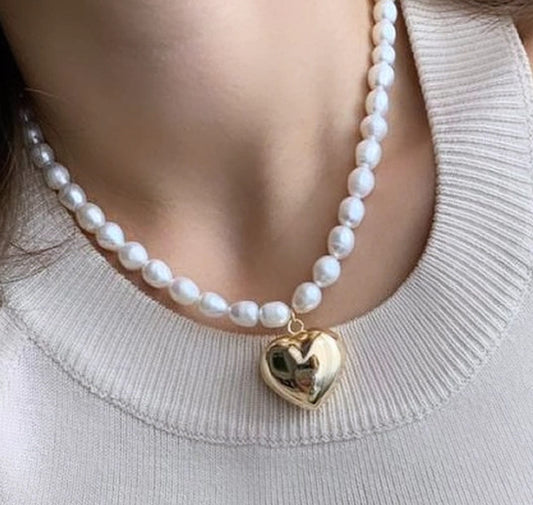 Pearl Gold Heart Necklace