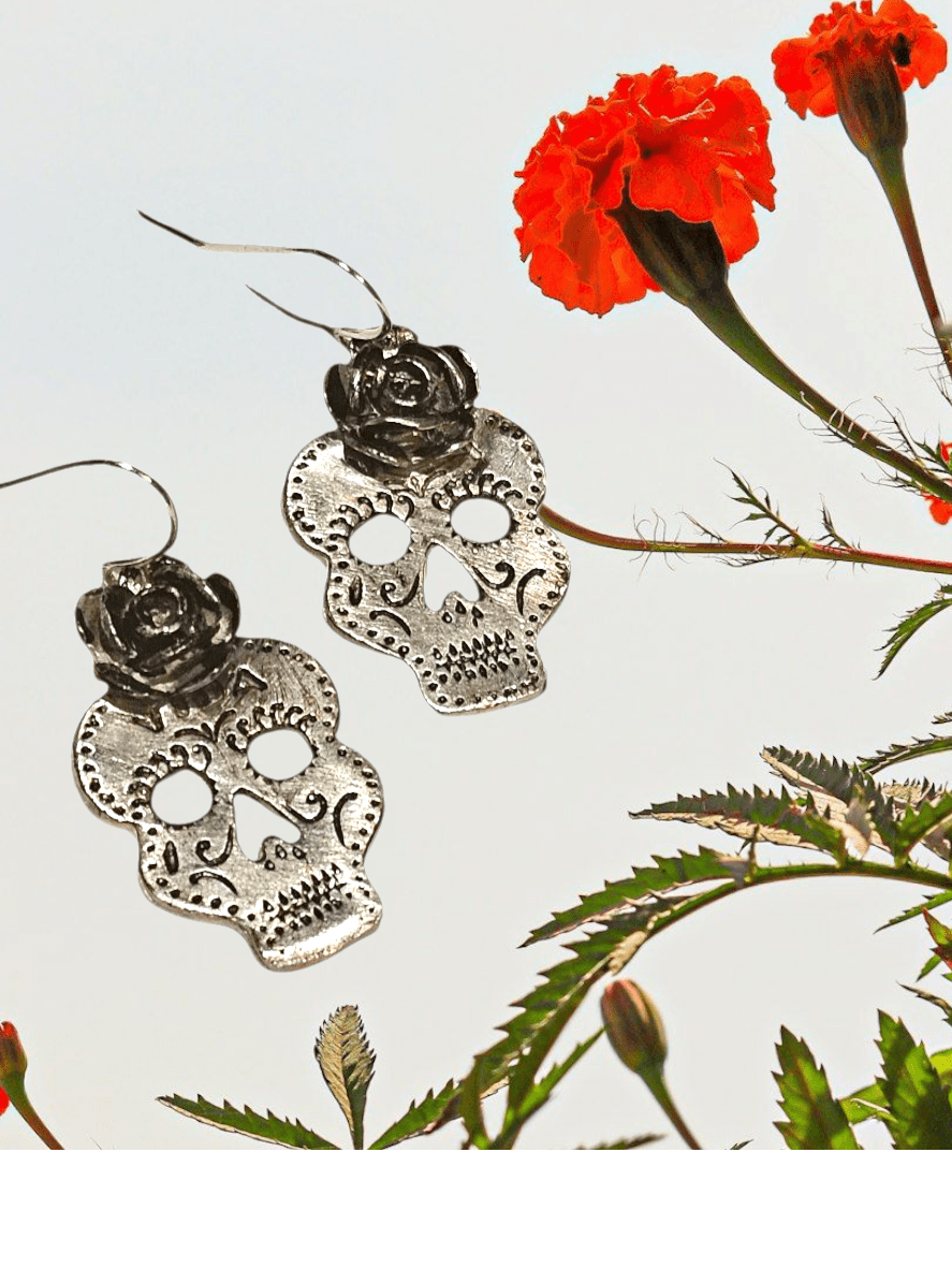 Rose Sugar Skull Sterling Silver Earrings ilaments Jewelry