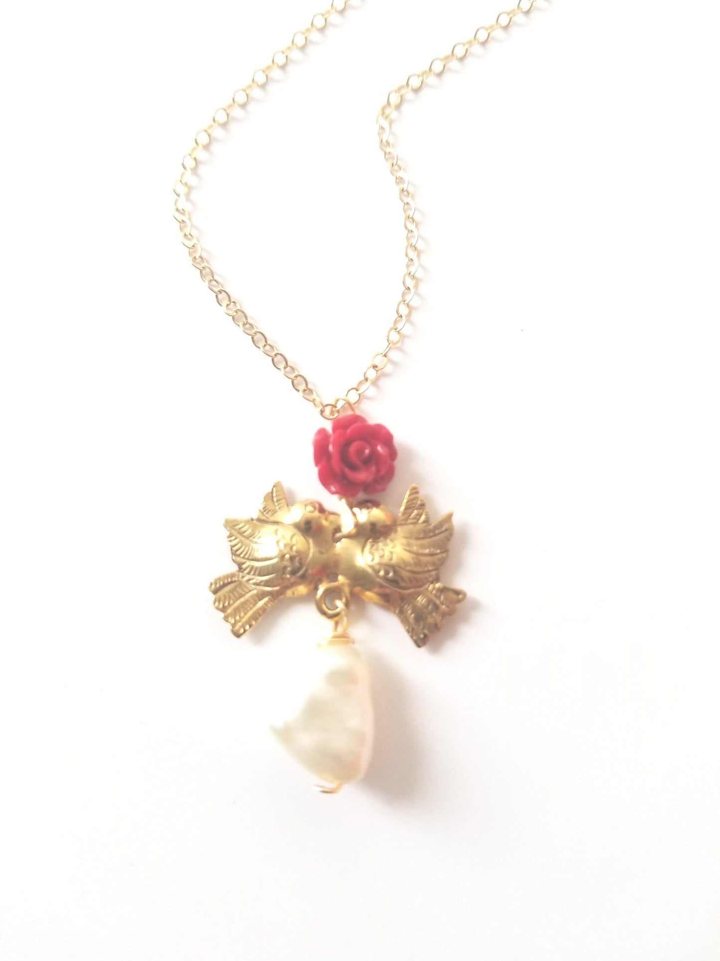 Lovebird Gold Pearl Necklace