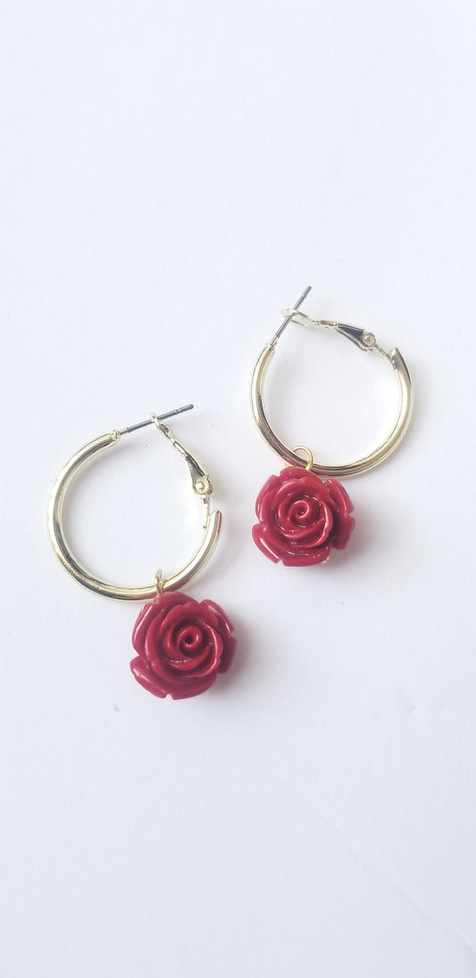 Rose Huggie Gold Hoop Earrings