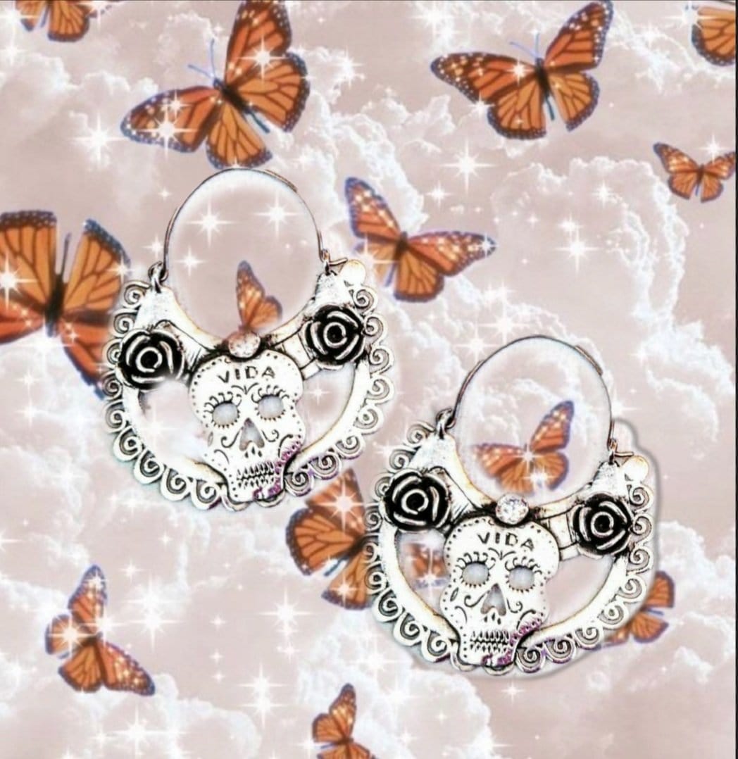 Sugar Skull Cz Rose Arracadas