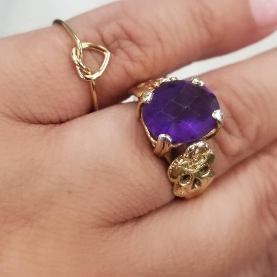 Sugar Skull Amethyst Ring