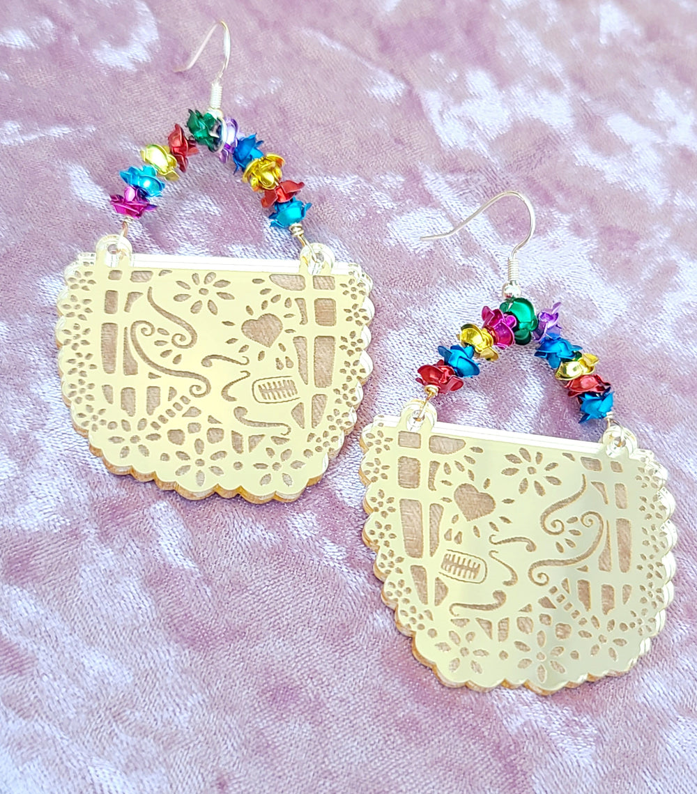 Papel Picado Gold Floral Hoop Earrings