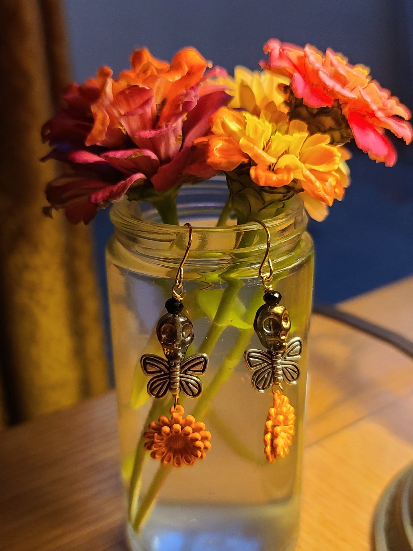 Sugar Skull Butterfly Marigold Earrings