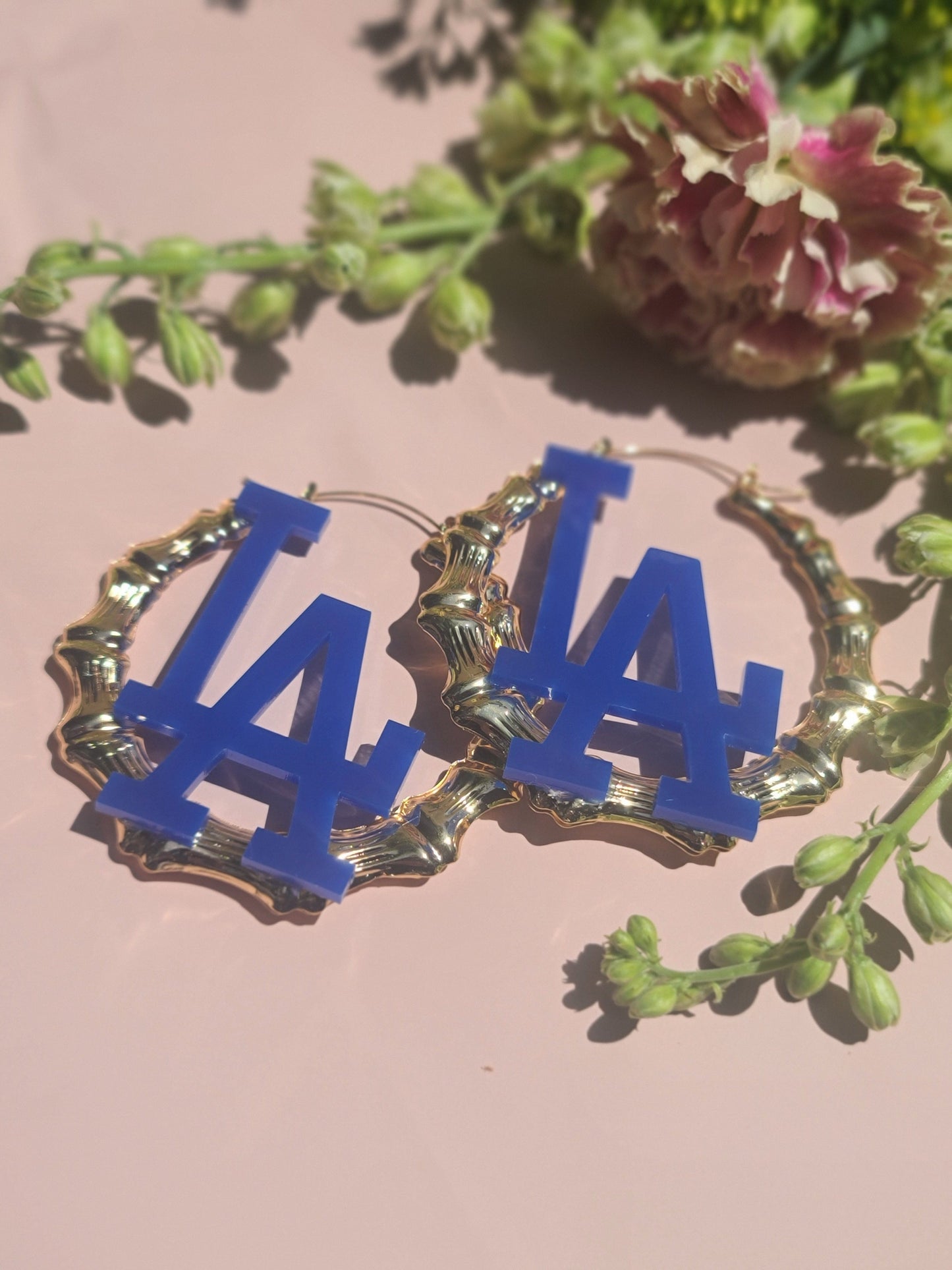 LA Dodger Reina Blue Bamboo Hoop Earrings