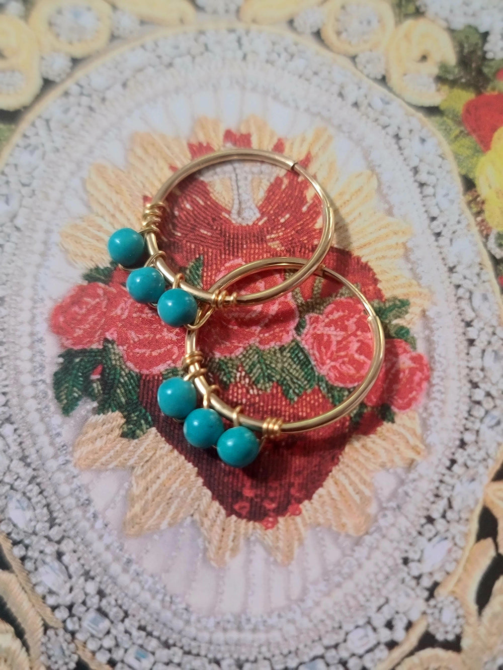 Turquoise 14kt Gold Fill Hoop Earrings