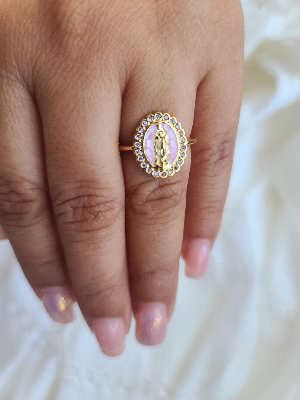 Virgencita Pink Cz Ring