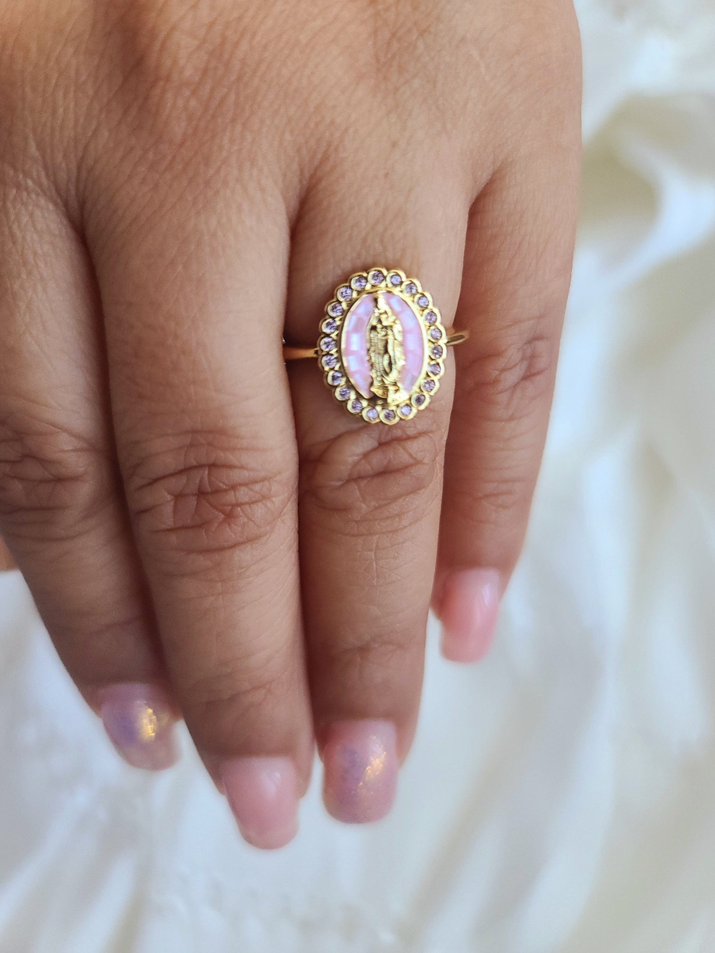 Virgencita Pink Cz Ring