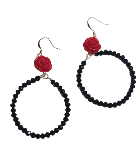 Rosa Black Crystal Hoop Earrings