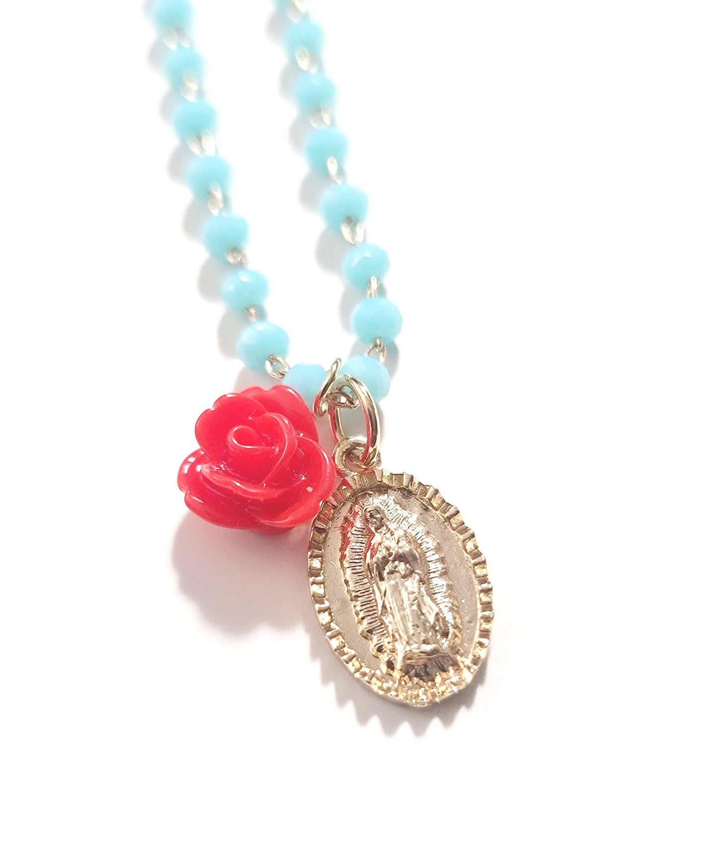 Virgen Crystal Rosary Necklace