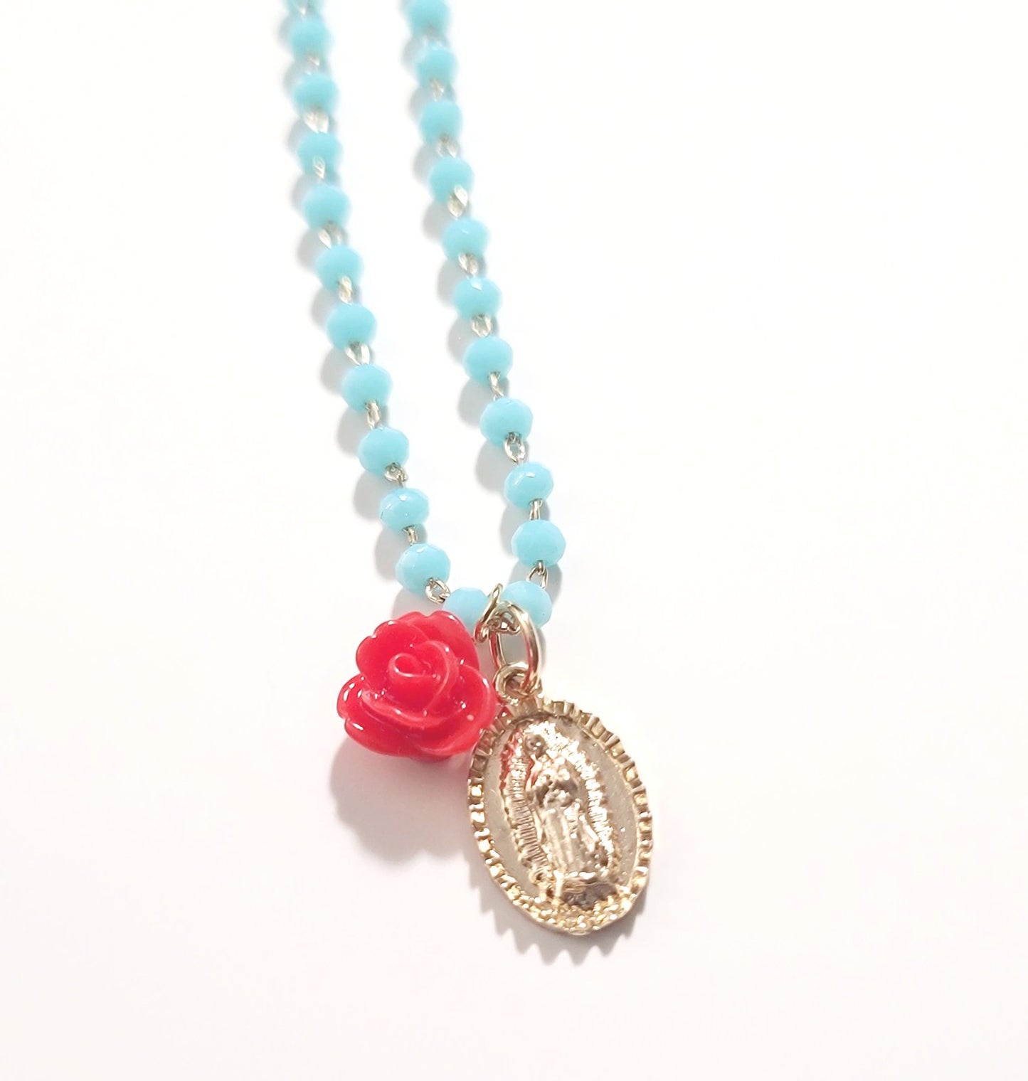 Virgen Crystal Rosary Necklace