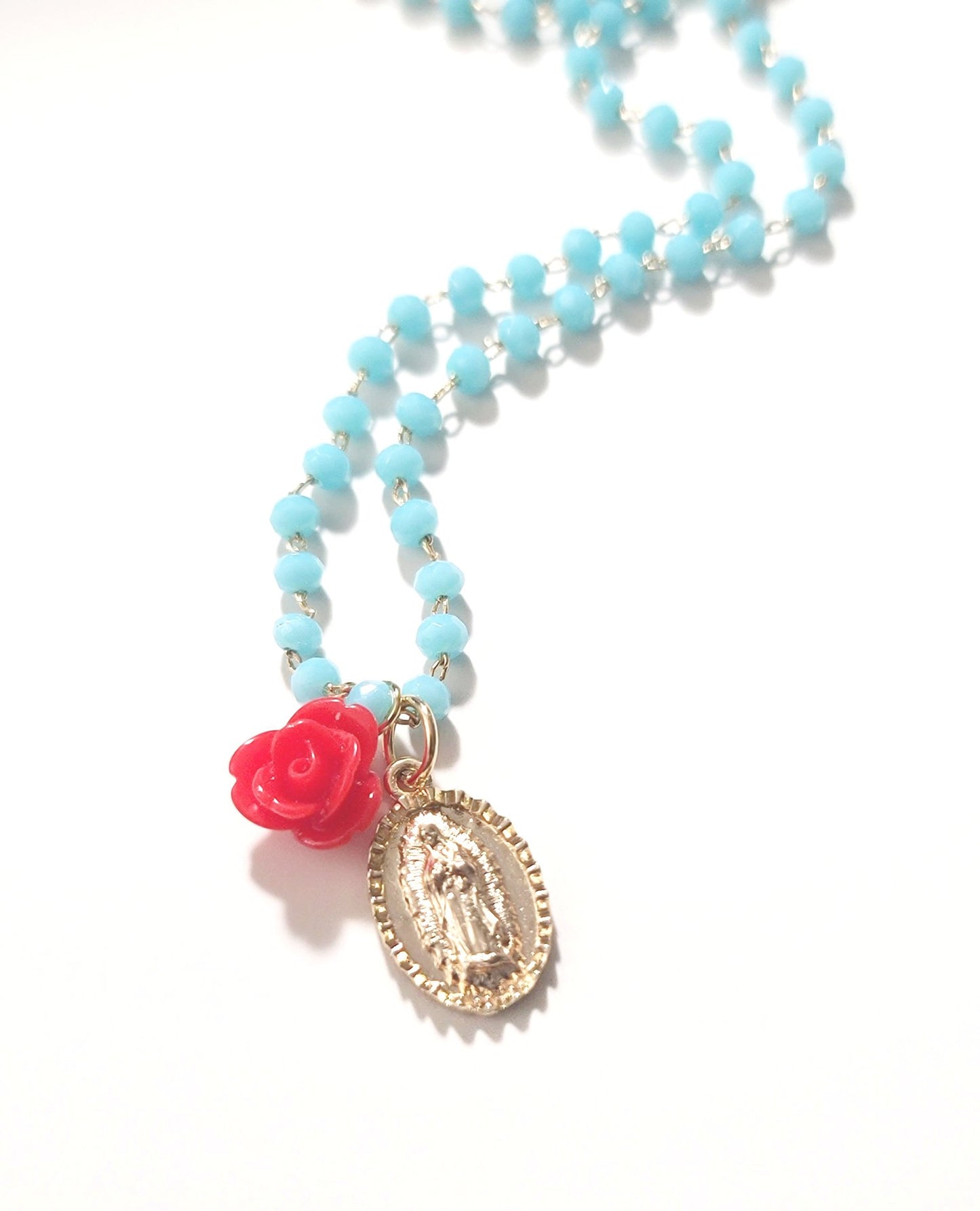 Virgen Crystal Rosary Necklace