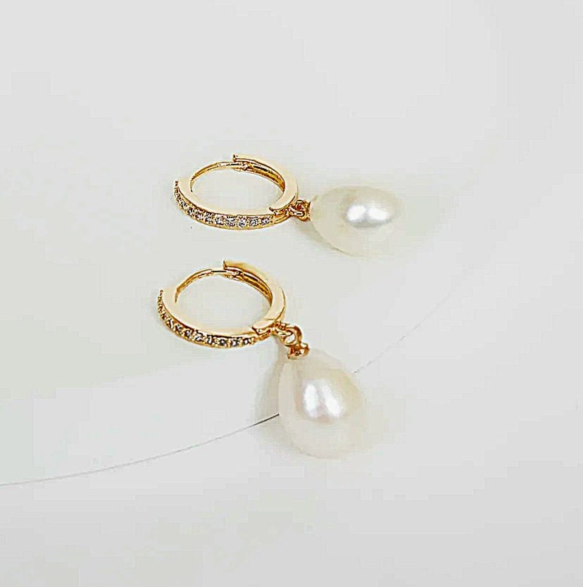 Pearl Cz Mini Hoop Earrings