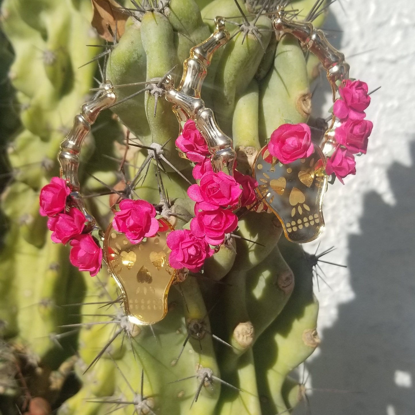 Papel Picado Sugar Skull Bamboo Hoop Earrings