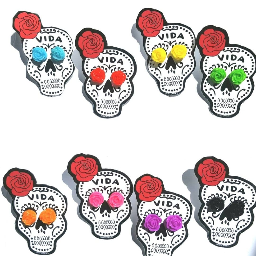 Sugar Skull Flower Post Earrings