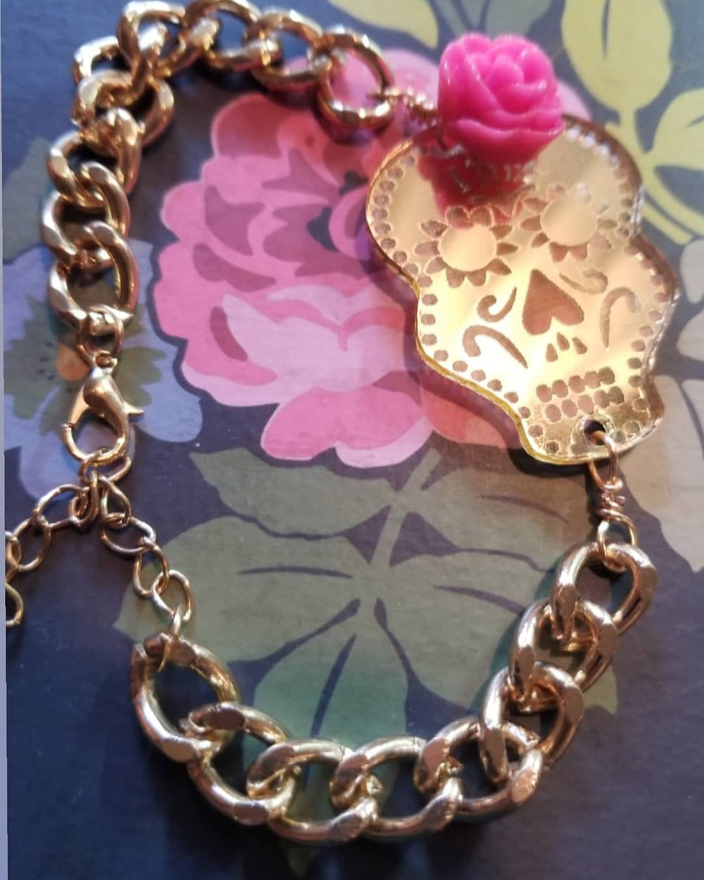 Sugar Skull Gold Link Bracelet