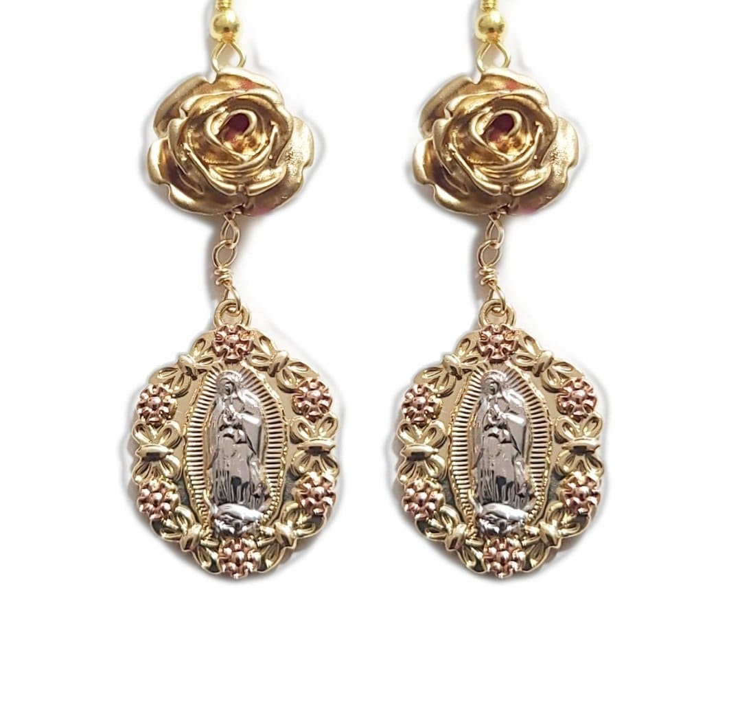 Virgen Gold Rose Earrings