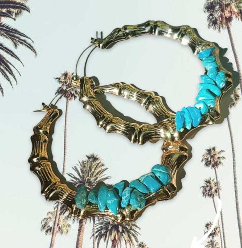 Turquoise Bamboo Hoop Earrings