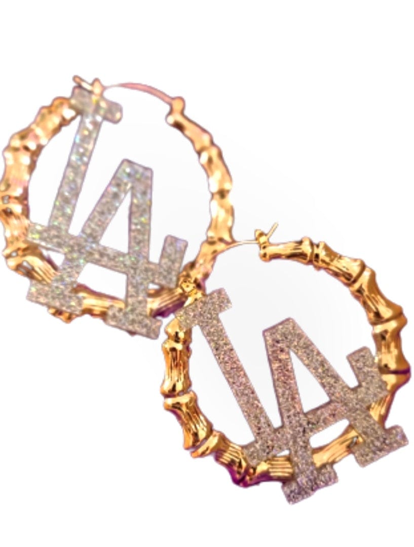 LA Glitter Gold Bamboo Hoops