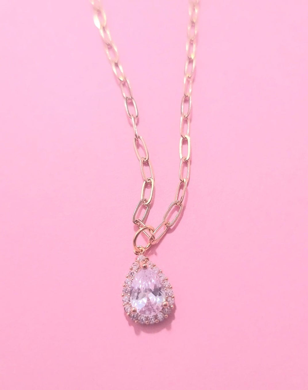 Pear Cz Paperlink Necklace