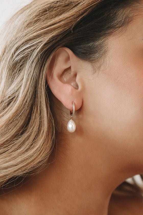 Pearl Cz Mini Hoop Earrings