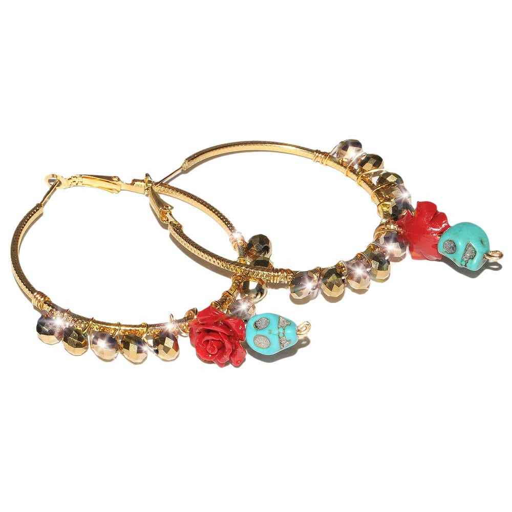 Sugar Skull Crystal Hoop Earrings